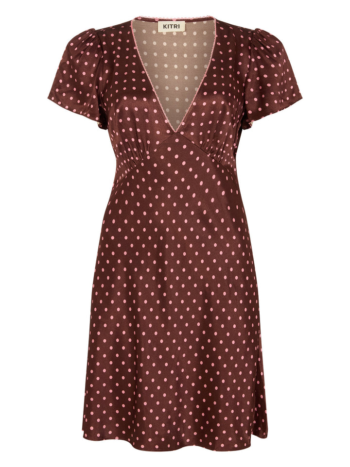 Florence Brown Pin Dot Print Dress