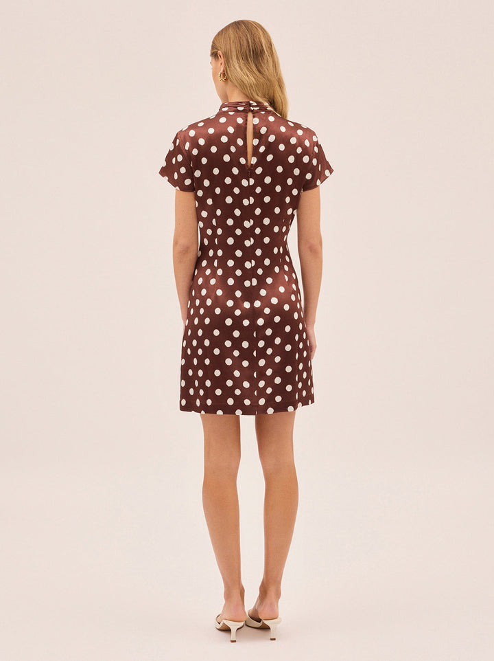 Paloma Chocolate Blurred Polka Dot Print Mini Dress